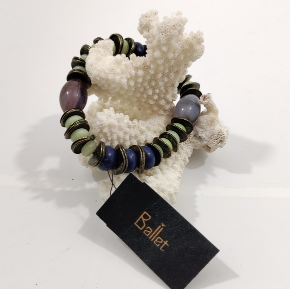 Ballet New Stretch Brass Blue Mint Lavander Beads Bracelet OS - Picture 3 of 6